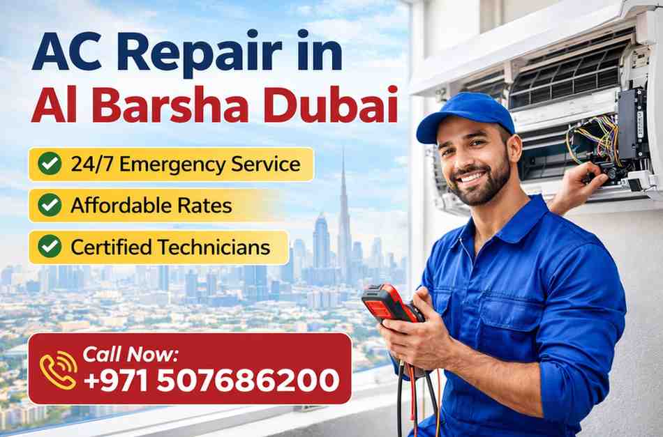 Professional AC repair service in Al Barsha Dubai by certified technician, providing 24/7 emergency air conditioning maintenance and repair.