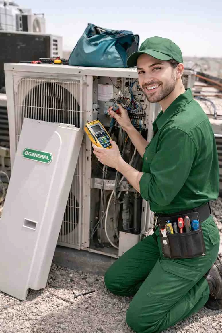 Quick Repair Services Dubai technician troubleshooting an AC unit